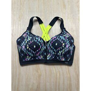 VICTORIA SECRET VSX SPORT BRA zip front black/green size 36 DD Padded